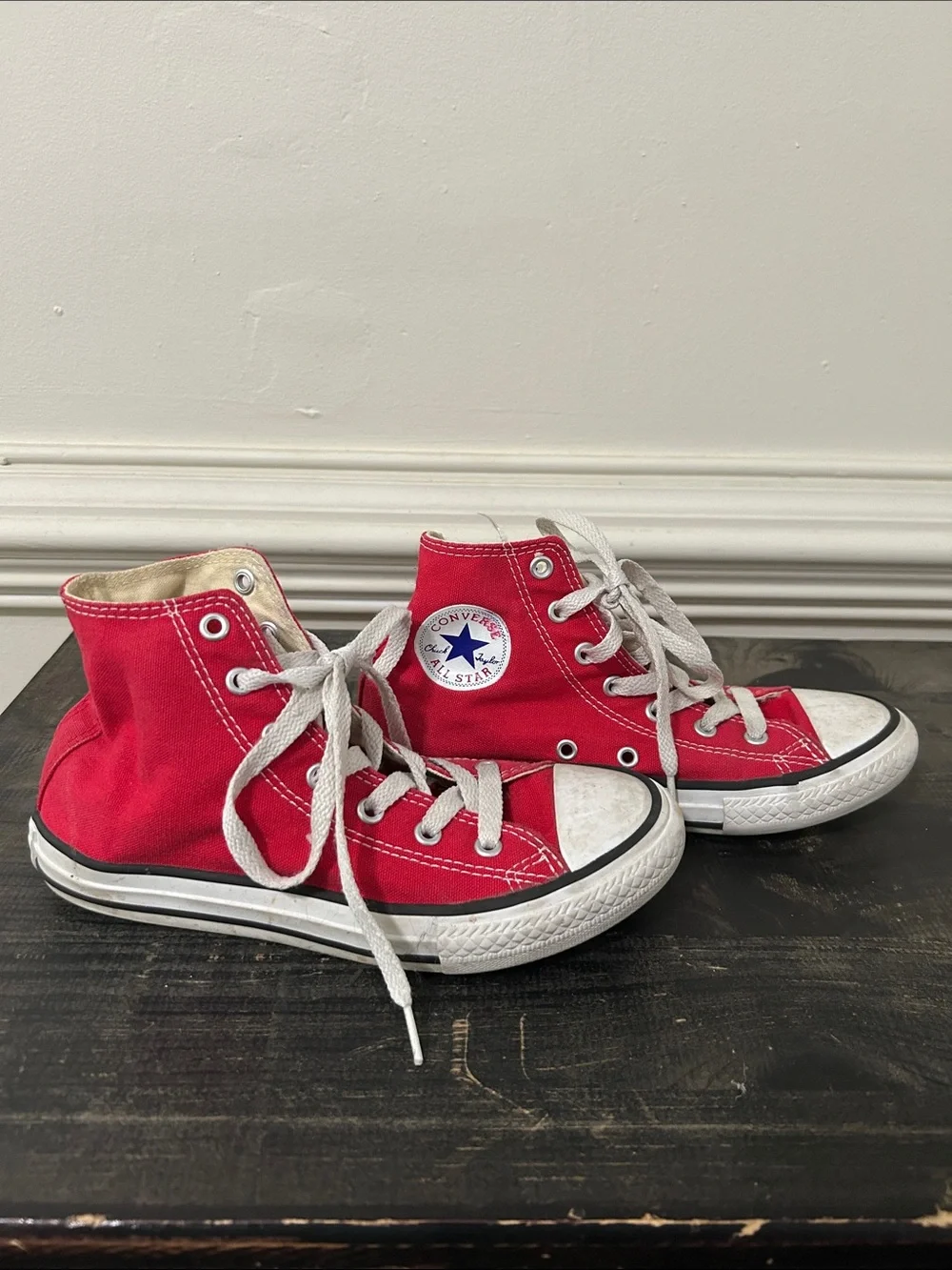 Converse Kids Red High-Top Canvas Sneakers with White Laces